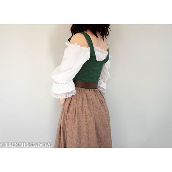 Renaissance Corset Bodice Stays in Dark Green Linen - Picture 4 of 9